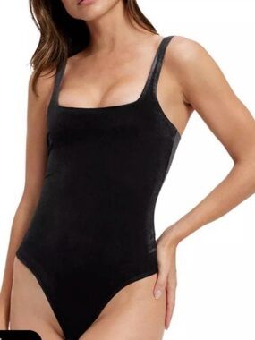 Good American Black Velvet Square-Neck Bodysuit New tags size 0